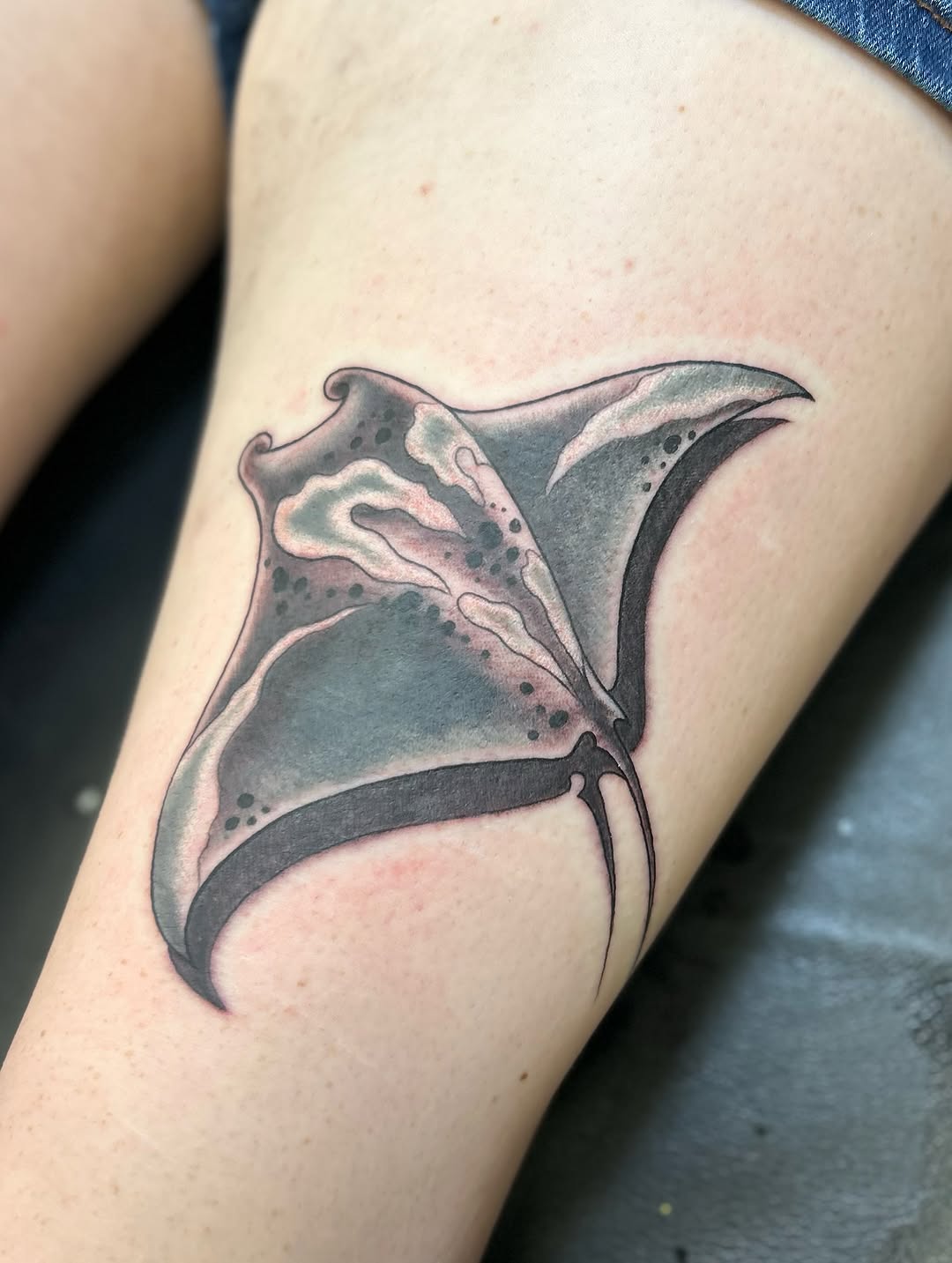 Manta ray cover-up tattoo